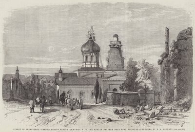Rue à Sébastopol, troupes françaises apportant des munitions à la batterie de mortiers près du fort Nicolas - Edward Angelo Goodall